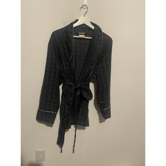 Morpho +‎ Luna Blue Plaid Wool Pajama Set Size Large Robe And Pants - Picture 2 of 12